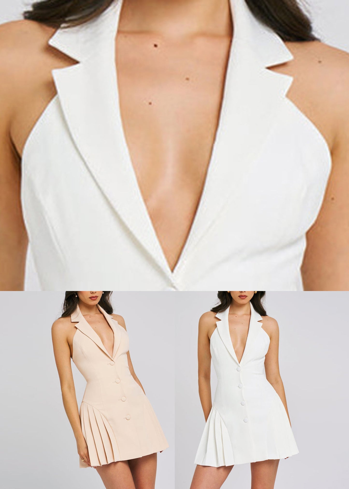 Classy White Notched Patchwork Mid Dresses Summer