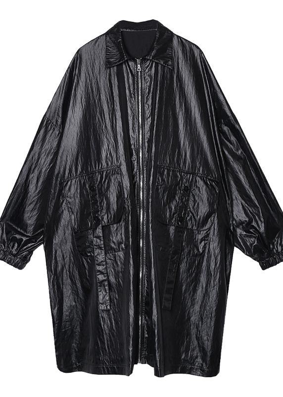 Classy Black Clothes Wardrobes Lapel Pockets Fall Coats