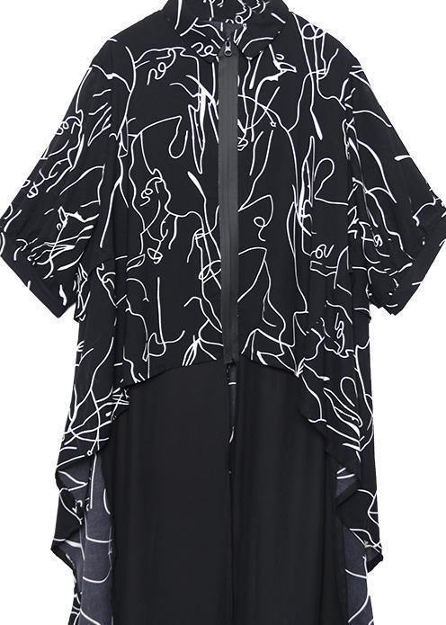 Classy Black Prints Chiffon Dresses Patchwork Tulle Art Summer Dress