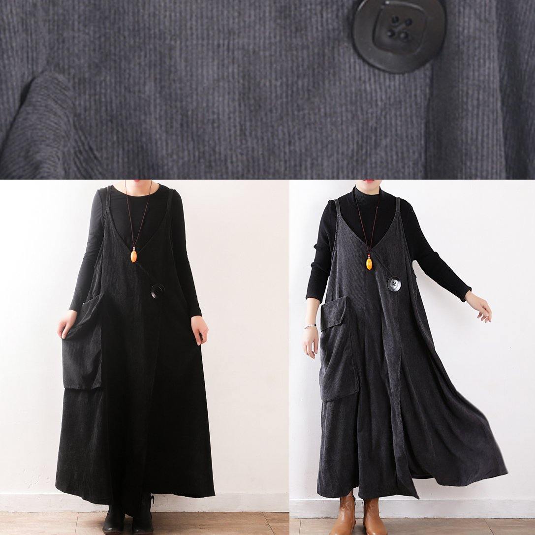 Classy Gray Dress Large Pockets Long Fall Dresses