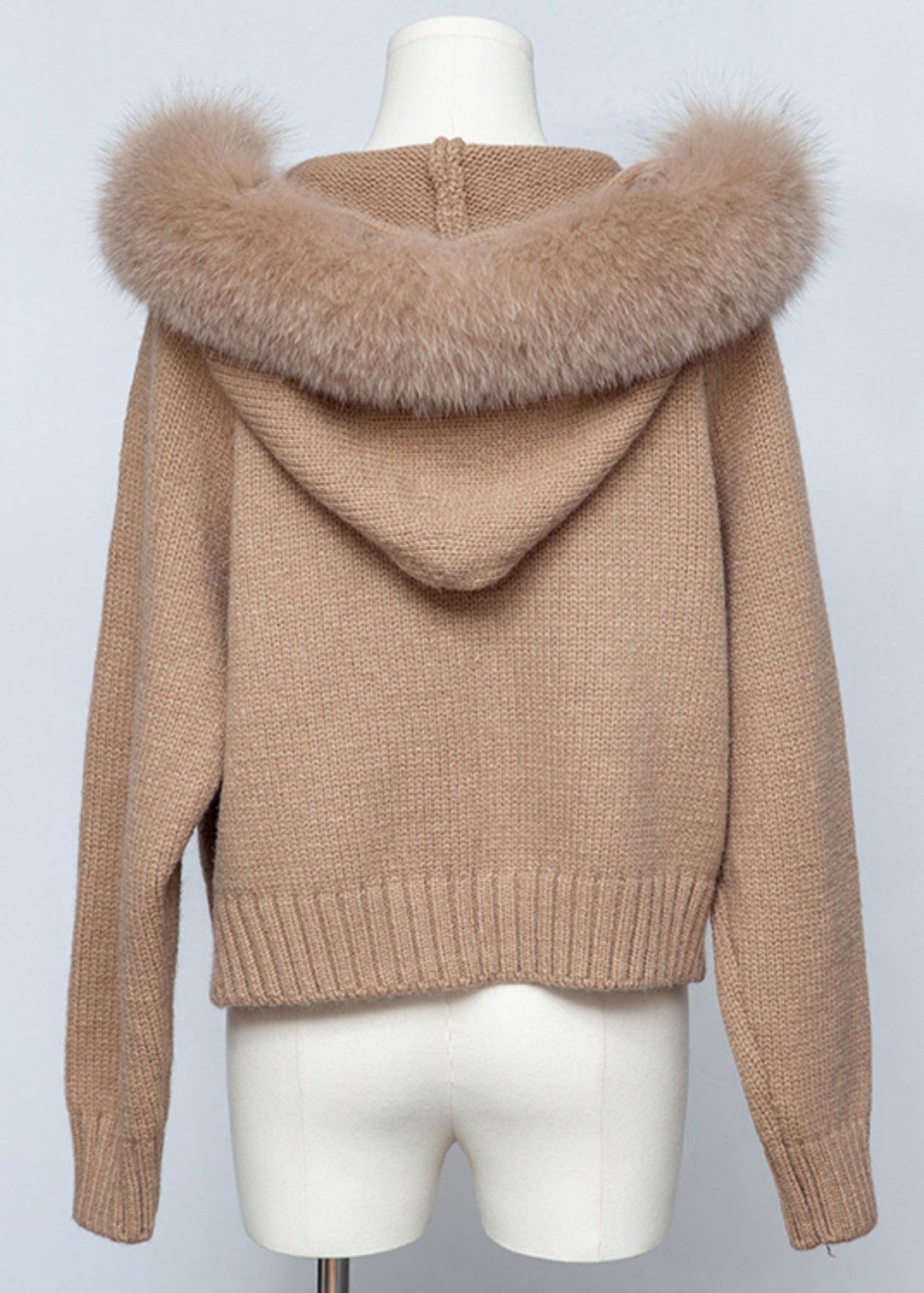 Coffee Zippered Patchwork Knit Spring Coats Hooded