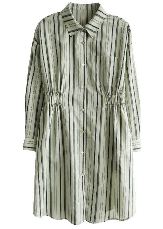 Comfy Green Striped Chiffon Cinched Summer Dress