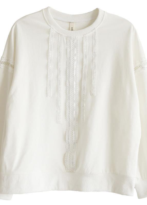 Comfy White Cotton Long sleeve Loose Sweatshirts Top