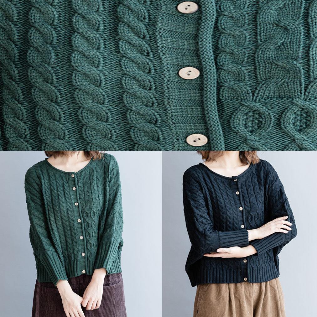 Comfy Blackish Green Knitted Pullover Clothing O Neck Batwing Sleeve Sweaters