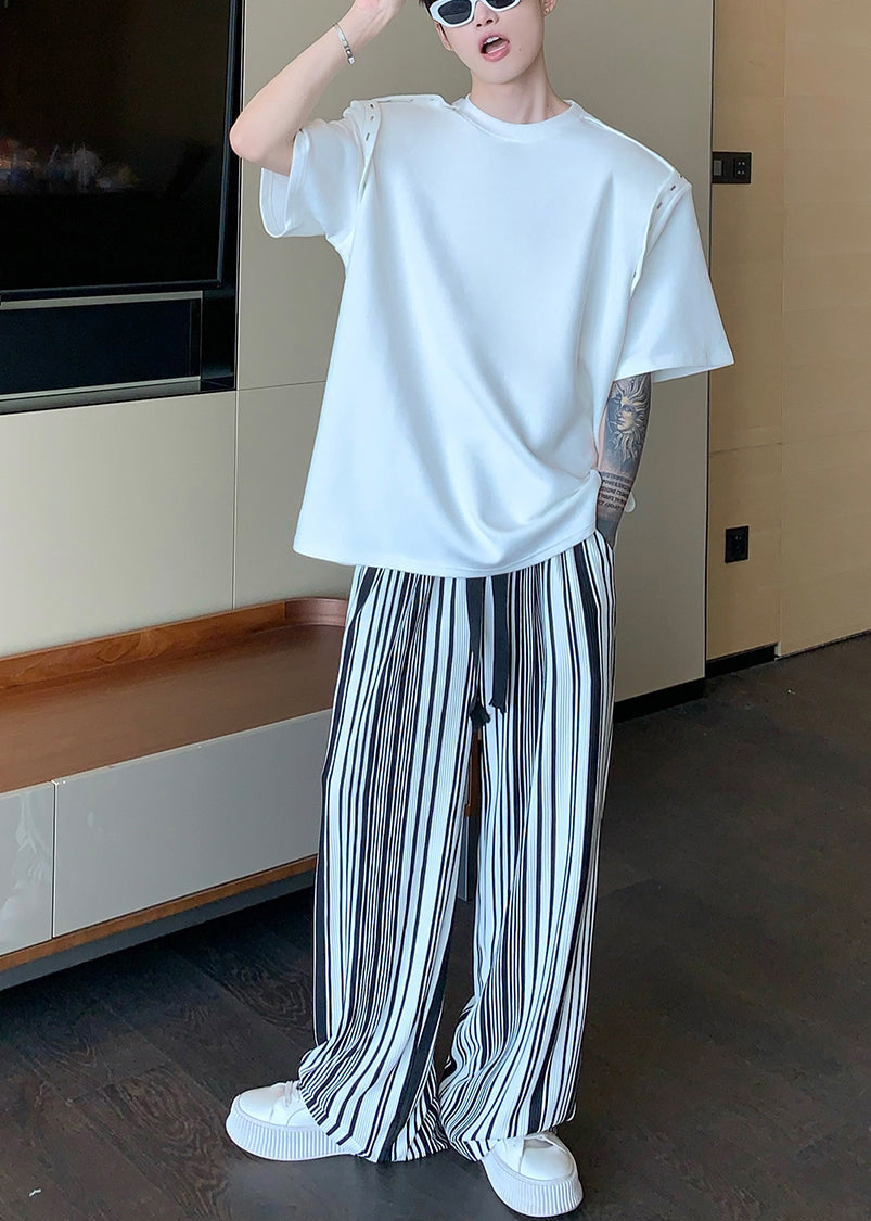 Cool Black Oversized Striped Cotton Pants Apparel Spring