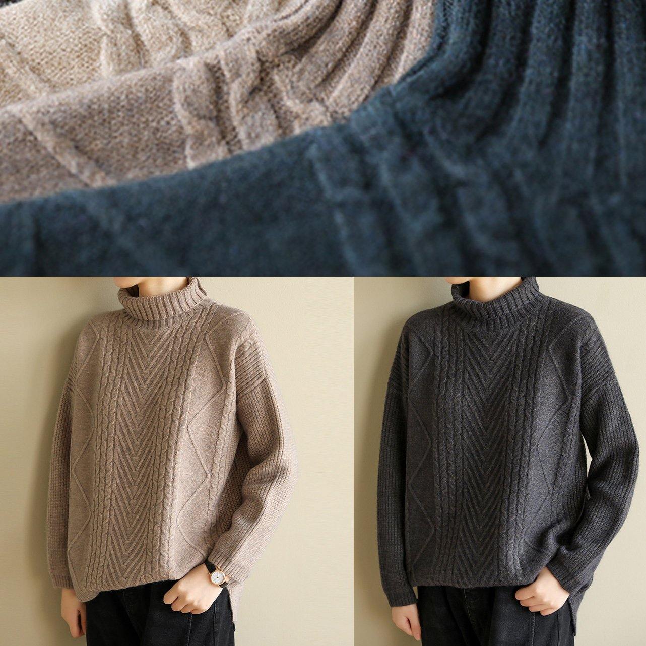 Cozy High Neck Nude Knitwear Cable Knitted Clothes