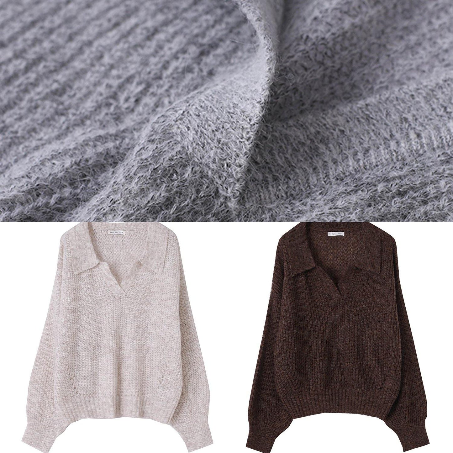 Cozy Nude Knit Tops V Neck Long Sleeve Loose Fitting Knitted Blouse