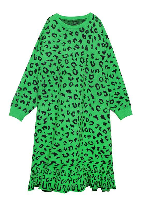 Cozy Rose Leopard Sweater Weather Stand Collar Hole Tejidos Sweater Dress