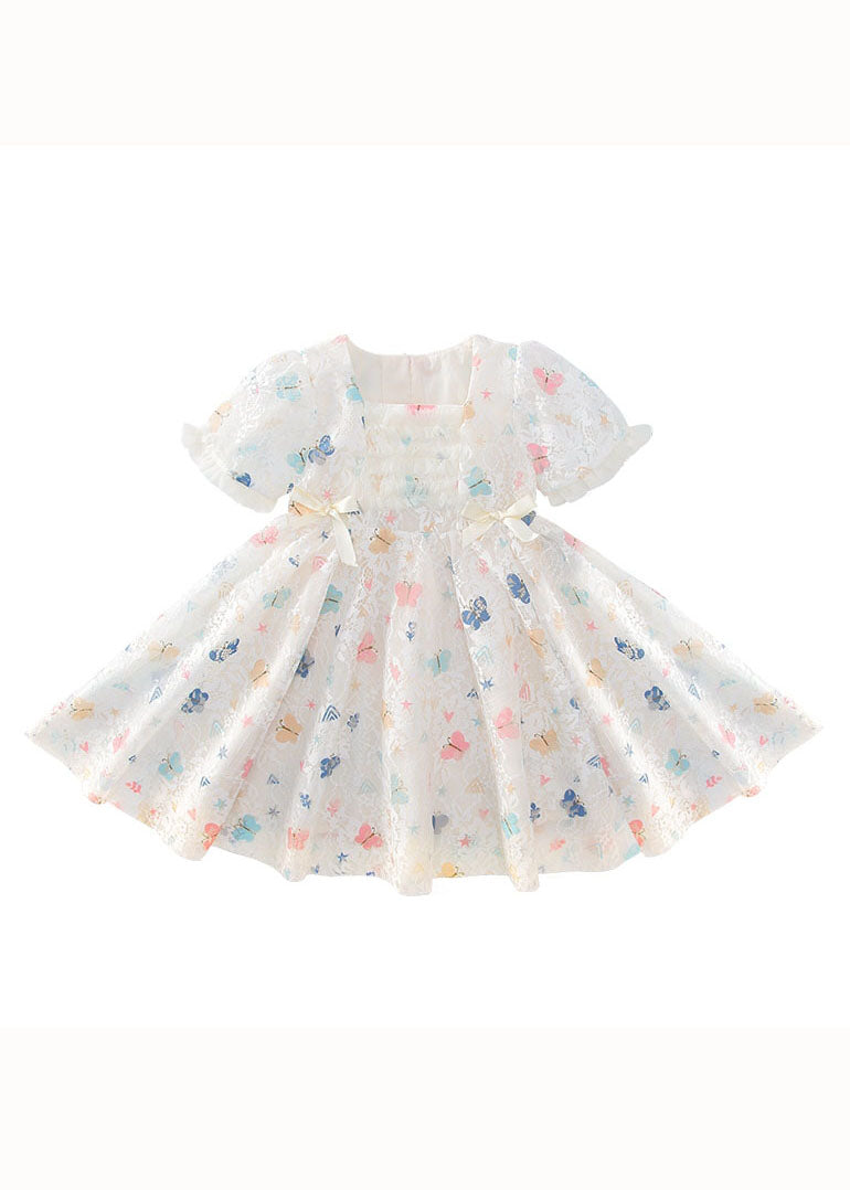 Beige Ruffled Butterfly Patchwork Lace Baby Dress Summer