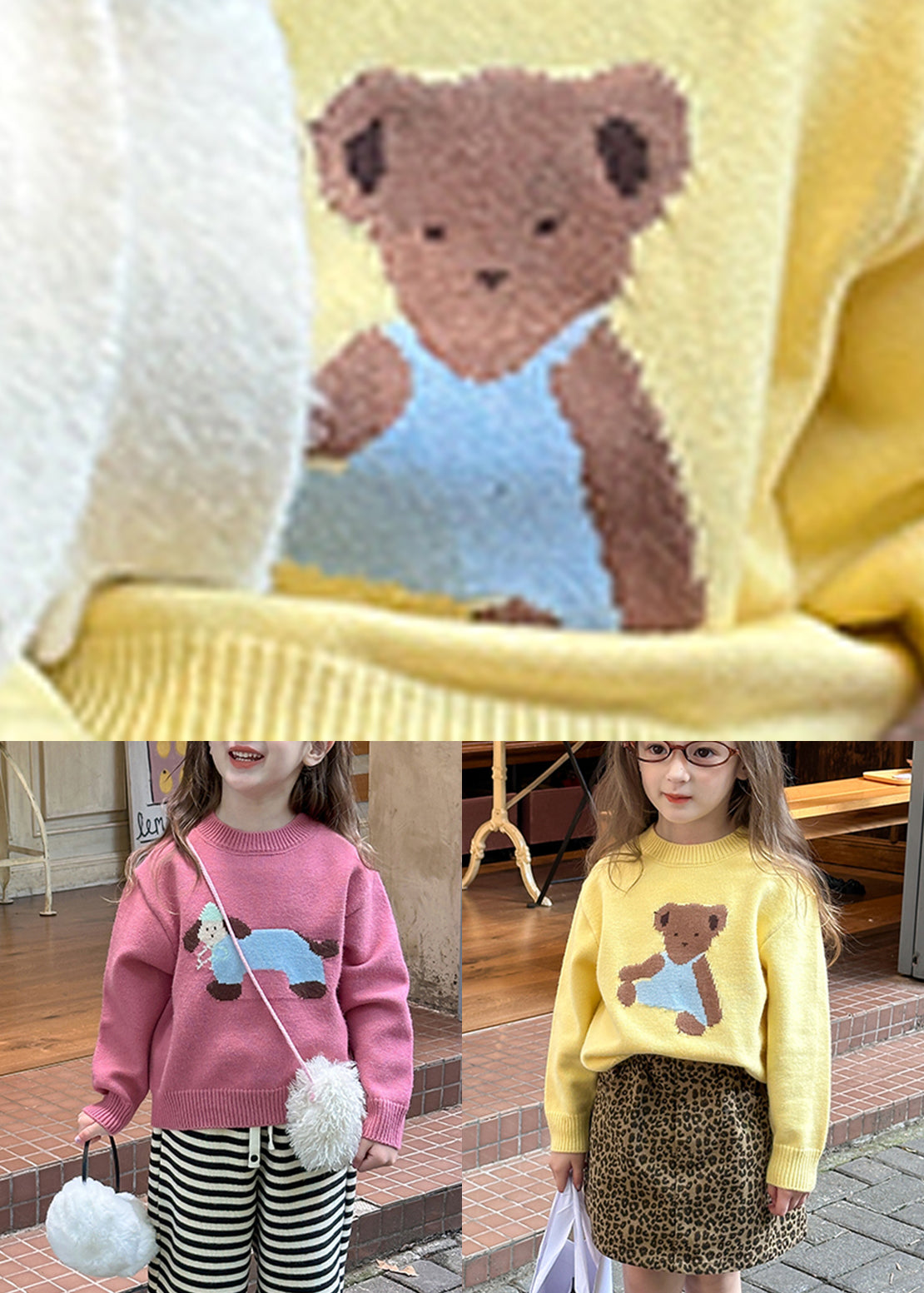 Pink Little Dog Print Cotton Knit Sweater Spring