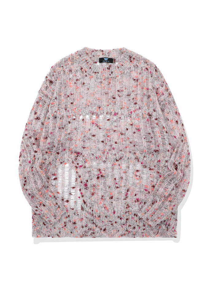 Pink O-neck Asymmetrical Hollow Out Cozy Knit Sweater Long Sleeve