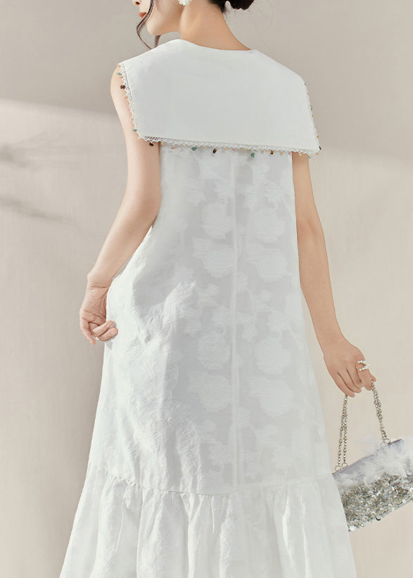 White Sailor Collar Patchwork Party Long Dress Sleeveless