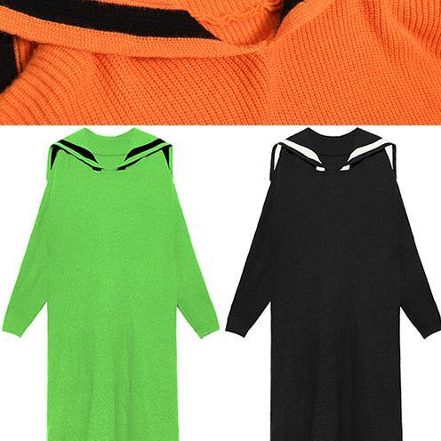 Green Sweater Dresses Sailor Collar Art Winter Sweater Dresses