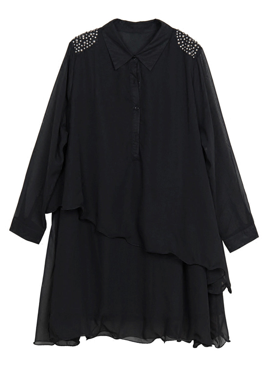 Diy Black Asymmetrical Design Rivet Chiffon a Line Dresses Spring