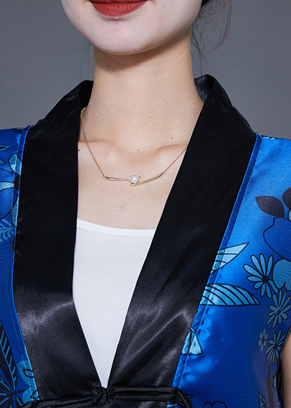 Diy Blue Ruffled Patchwork Chinese Button Silk Long Vest Summer