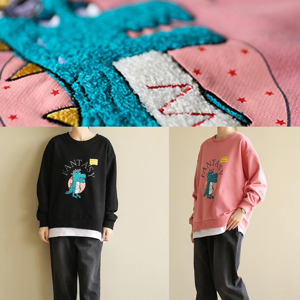 DIY Cartoon print cotton spring tunics for women pattern black blouse