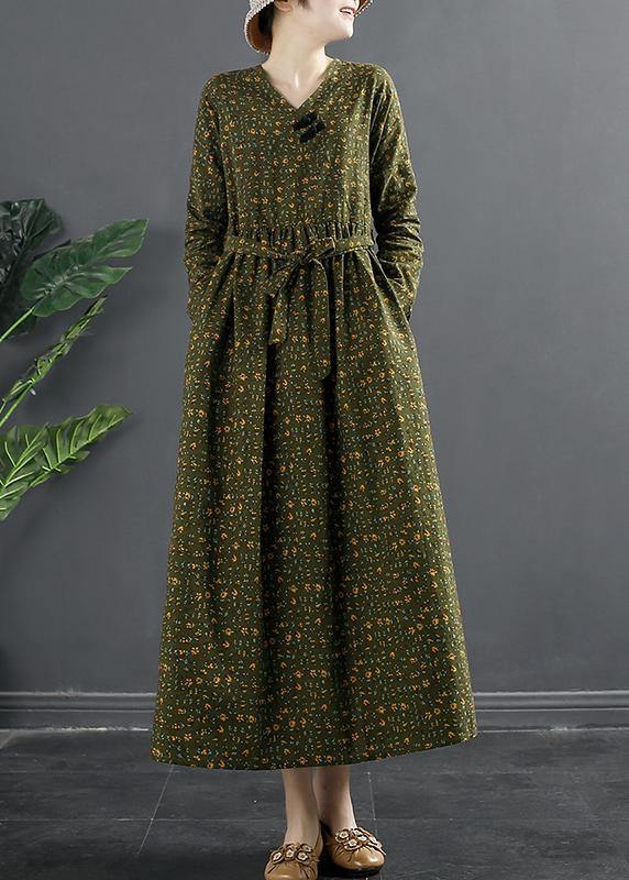 Diy Green Print Quilting Clothes V Neck Maxi Dresses