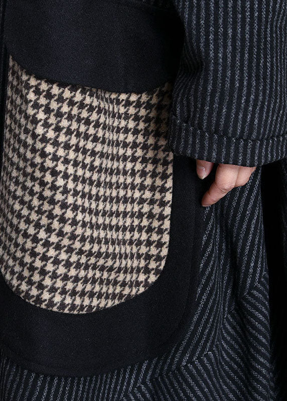 Diy Grey Asymmetrical Striped Woolen Coats Winter