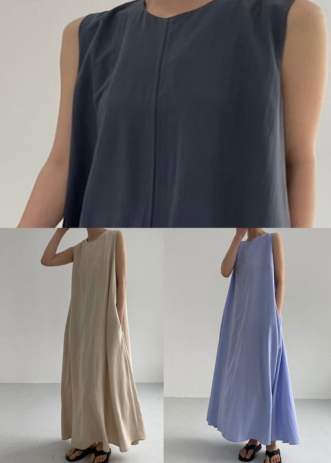 Diy Khaki O Neck Exra Large Hem Cotton Dresses Sleeveless