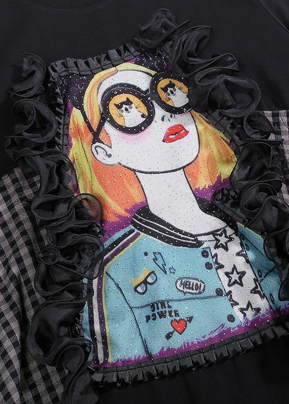 Diy Black Cotton Tunic Girl Prints Art Patchwork Dresses