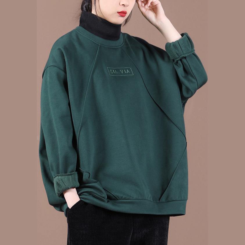 DIY blackish green clothes For Women o neck embroidery tunic spring tops