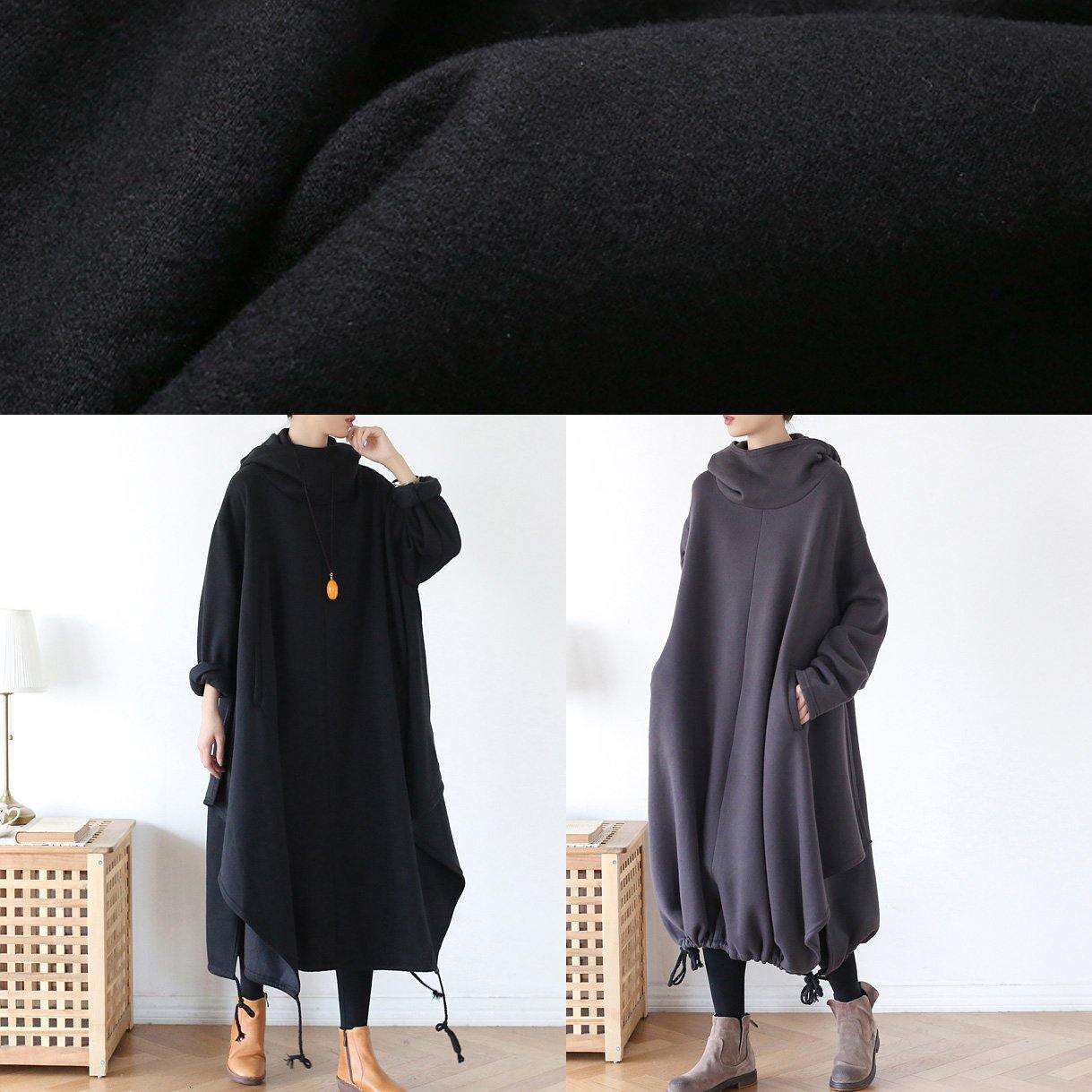Diy Gray Cotton Tunic Pattern Hooded Asymmetric Cotton Dress