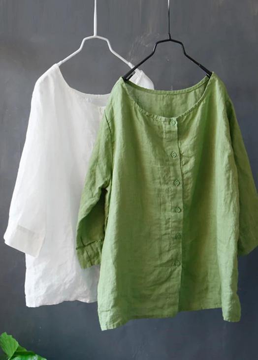 Diy Linen Green Tunic Top Boutique Color Single Breasted Reversible Blouse