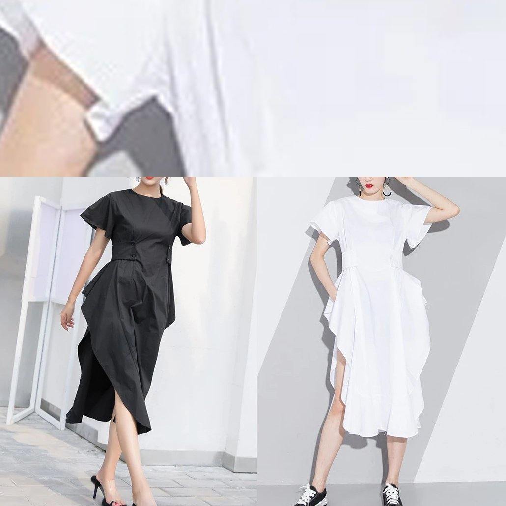 Diy O Neck Asymmetric Cotton Summer Dress Runway Black Dress
