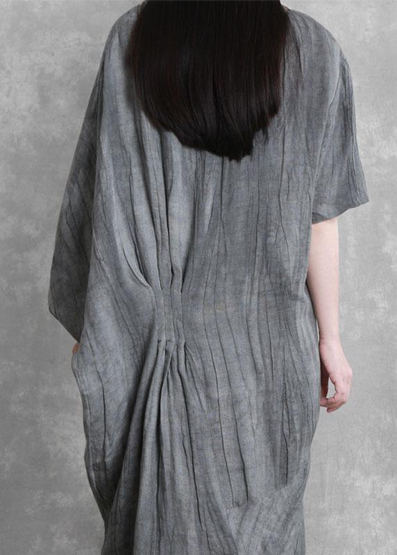 Diy O Neck Asymmetric Dresses Tunic Tops Gray Maxi Dresses
