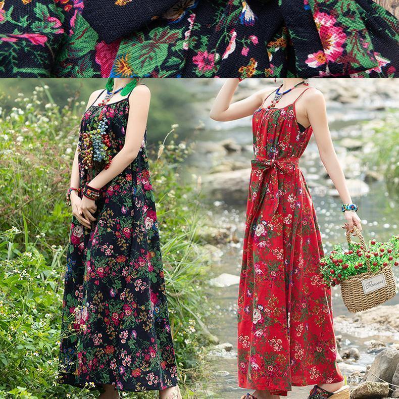 Diy Sleeveless Tie Waist Cotton Clothes Photography Black Print a Line Dresses Summer