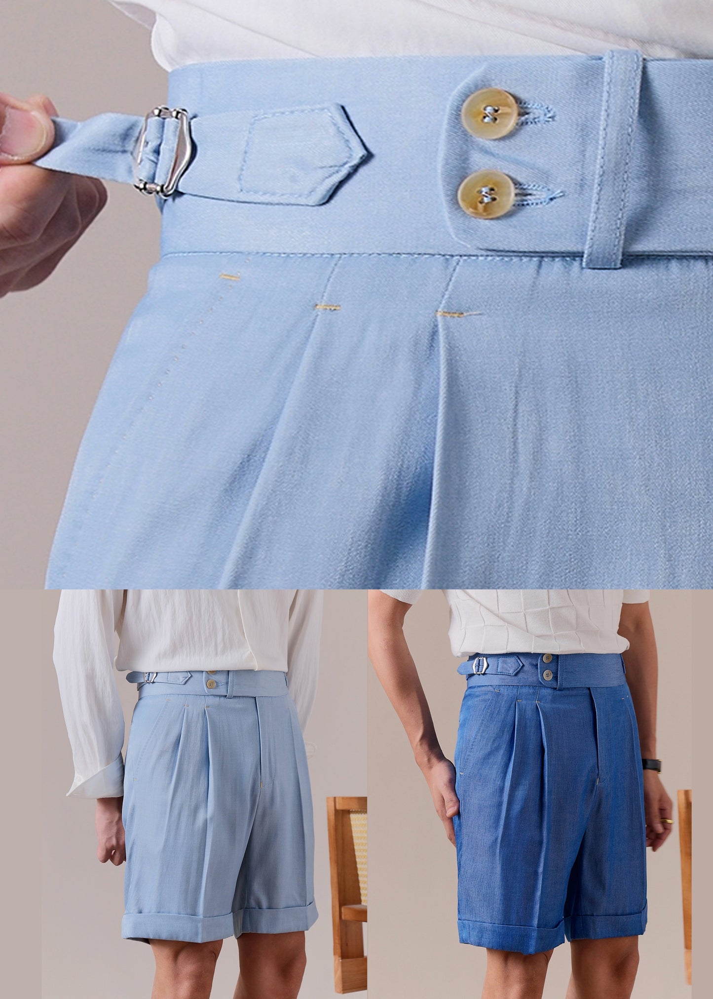Denim Blue Pockets Original Design Cotton Shorts High Waist
