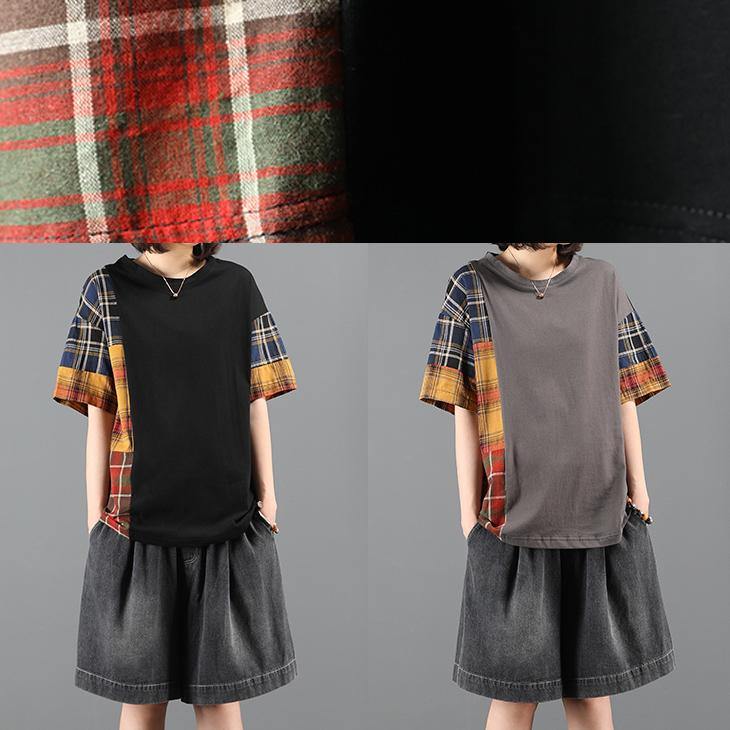 Denim Shorts Suit Summer Loose Gray Plaid Stitching Two-piece Suit
