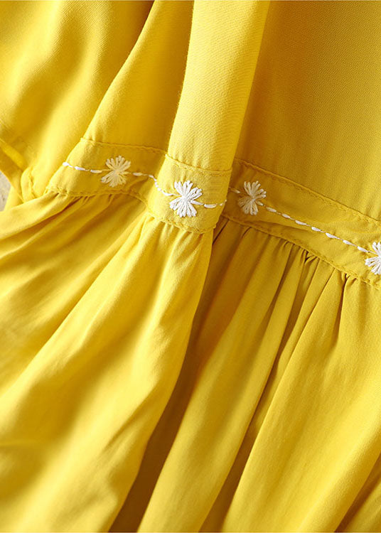 Diy Blue O-neck Asymmetrical Embroideried Wrinkled Cotton Shirts Short Sleeve