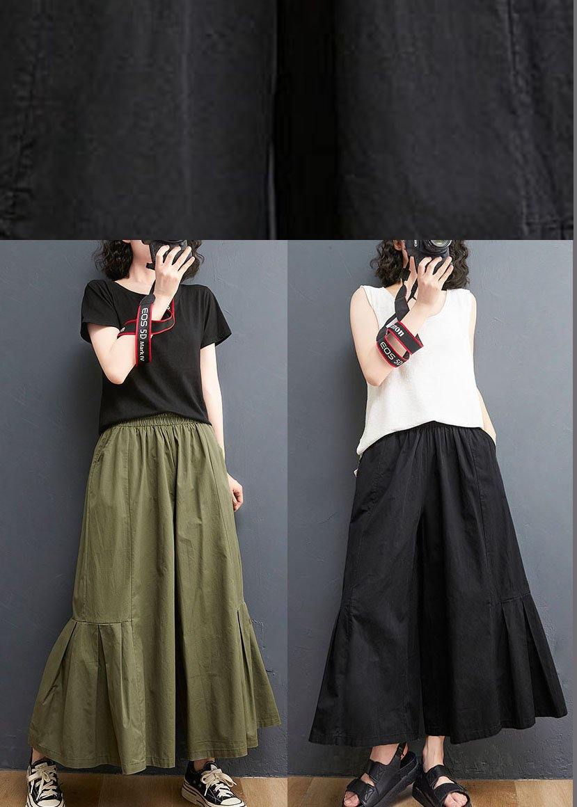 Army Green Elastic Waist Wide Leg Pants Trousers Summer Cotton