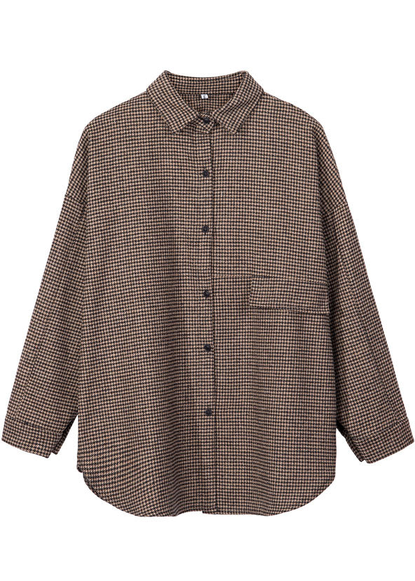 Chocolate Peter Pan Collar Plaid Woolen Top Spring