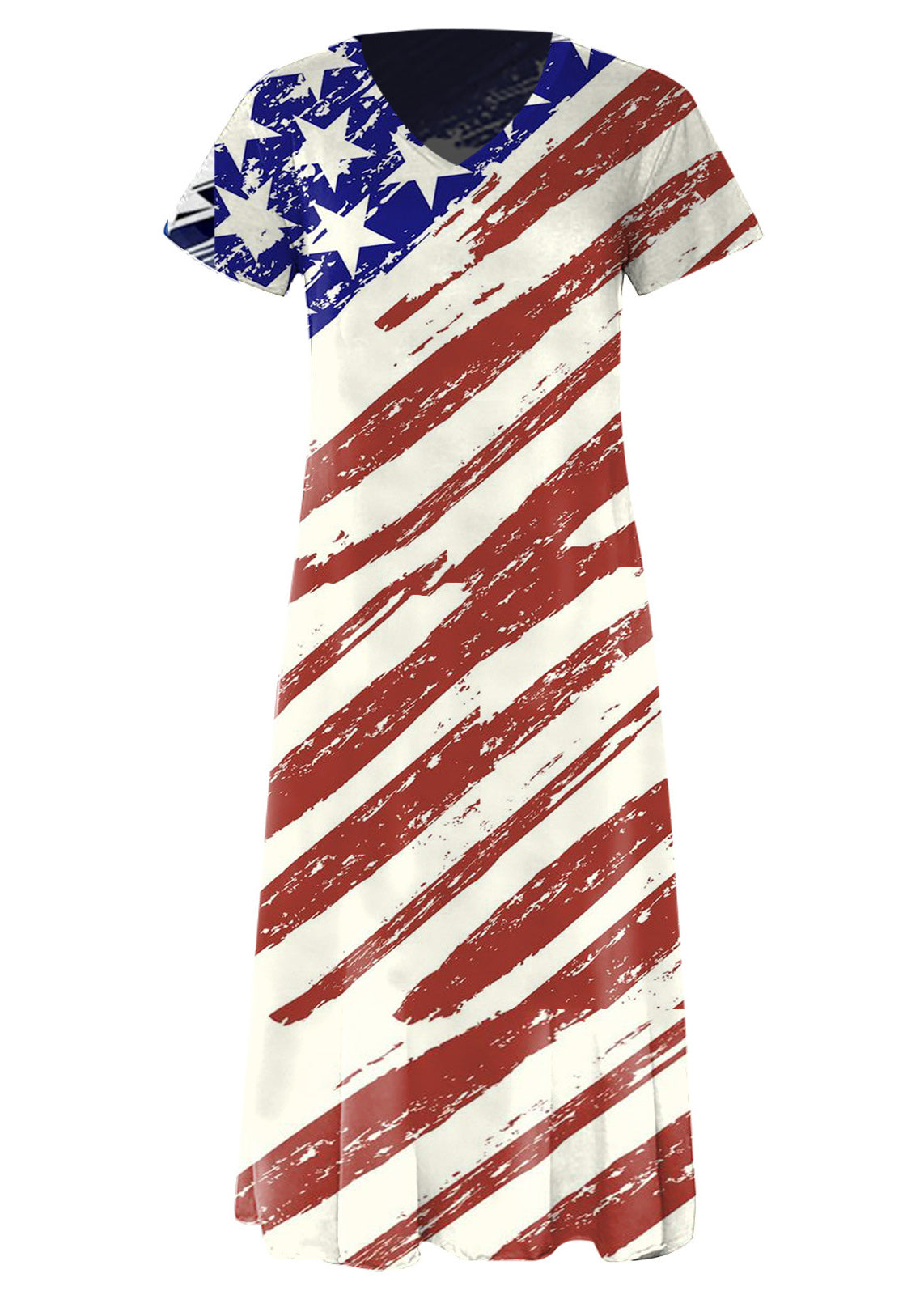 Colorblock O-neck National Flag Print Cotton Beach Dresses Short Sleeve