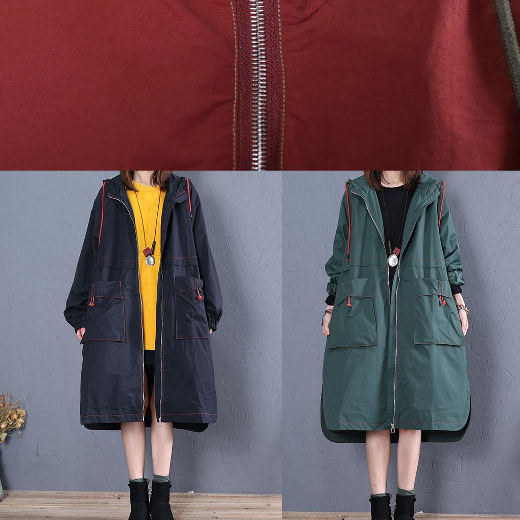 Loose Fitting Long Jackets Fall Jacket Red Side Open Hooded Coat