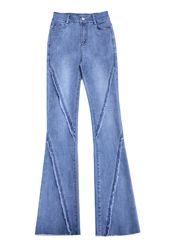 Navy Tassel Pockets Patchwork Denim Flared Trousers Spring