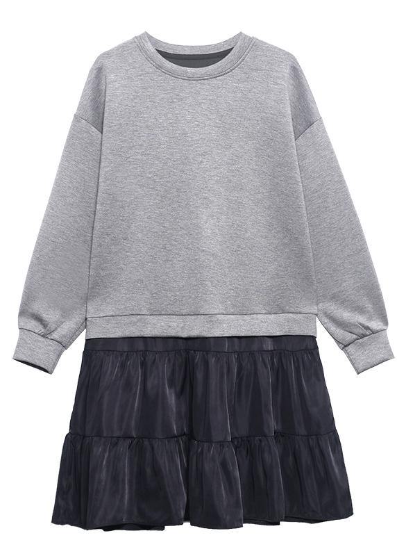O Neck Patchwork Spring Clothes Shape Gray Dress