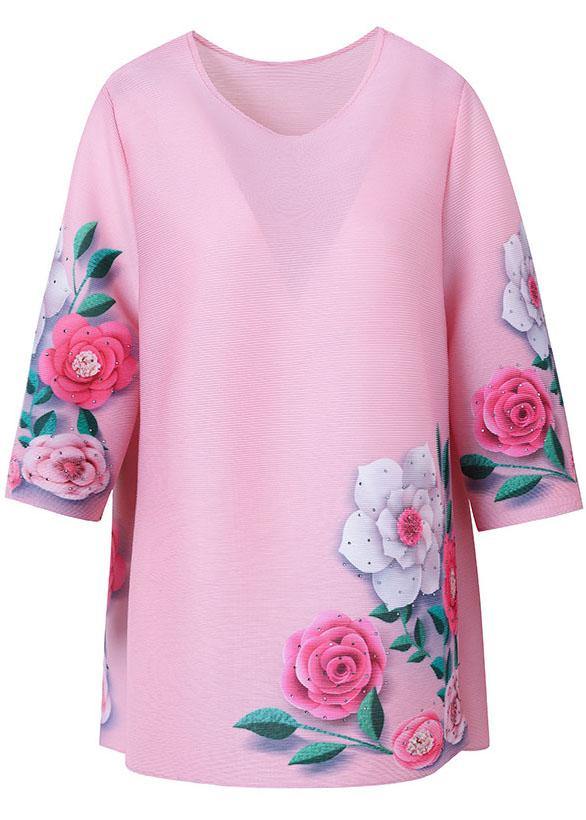 Pink Short Sleeve Blouse Tops