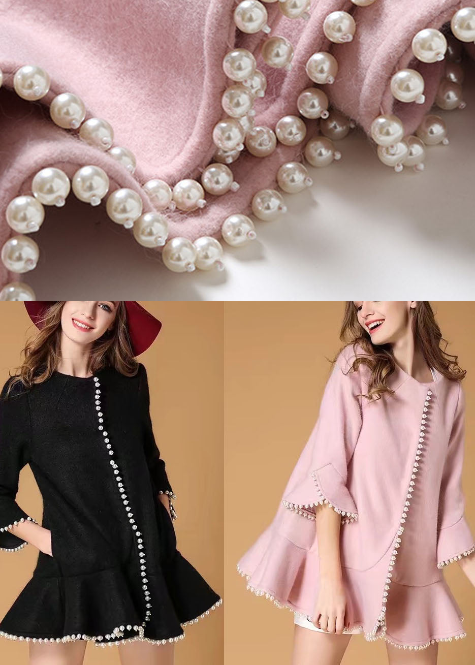 Pink Pockets Nail Bead Fall Woolen Coat