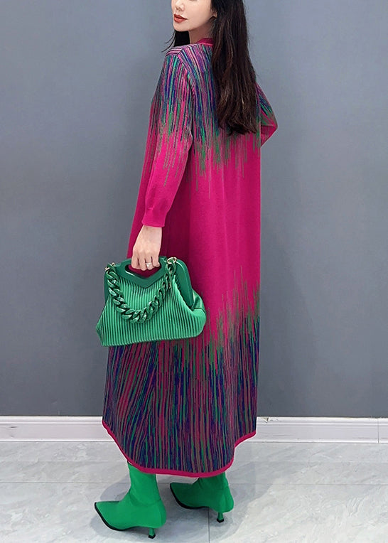 Rose O Neck Print Cozy Knit Dress Long Sleeve