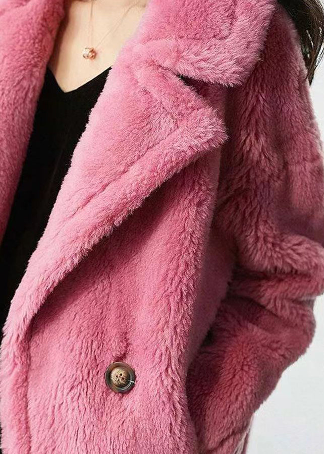 Rose Peter Pan Collar Pockets Patchwork Wool Coat Winter