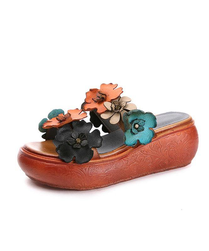 Wedge Orange Cowhide Leather Slide Sandals