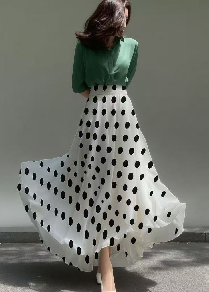 White Dot Print Exra Large Hem Chiffon Skirt Summer