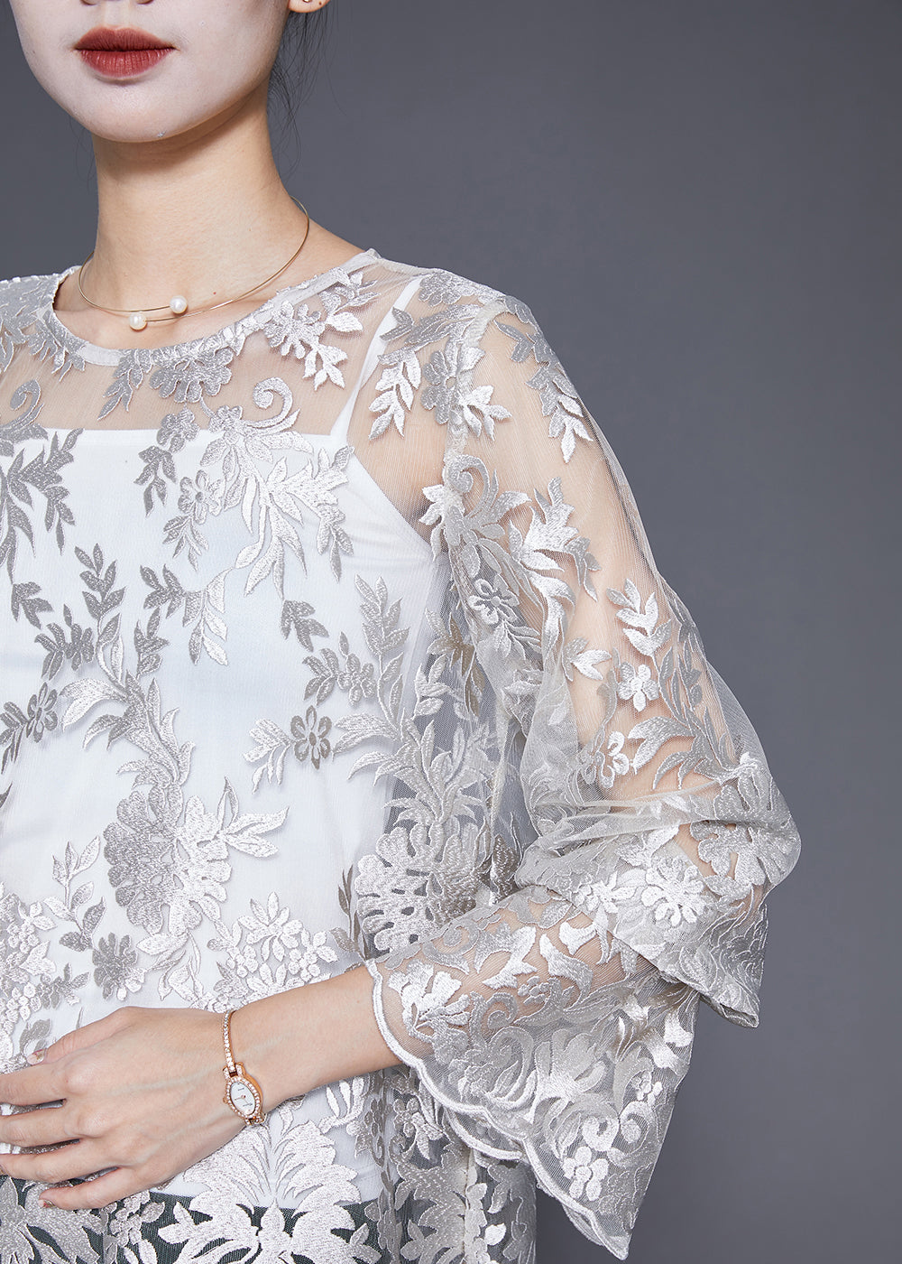 Elegant White Embroideried Hollow Out Lace Top Fall