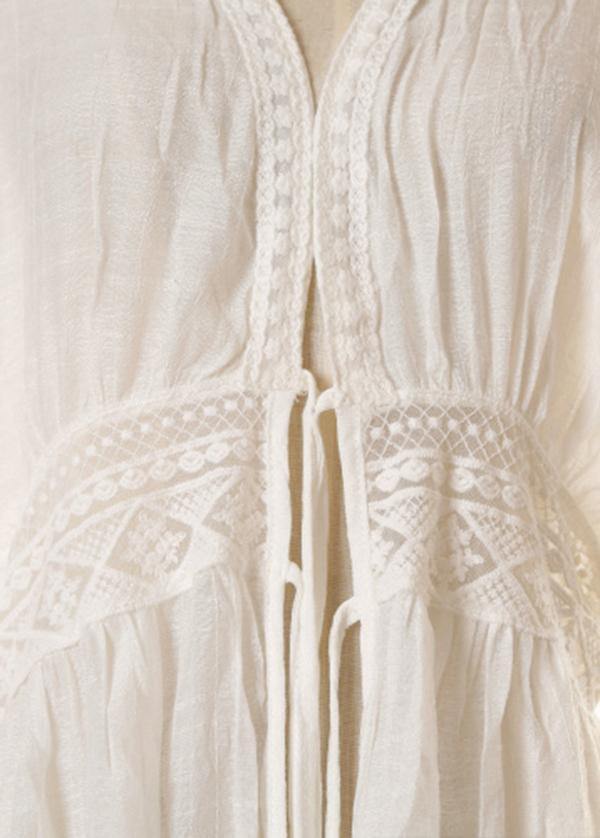 White Patchwork Hollow Out Kimono Robe Long Summer Cotton