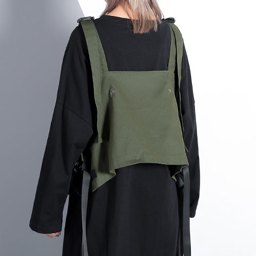 Army Green Fall Loose Fitting Dress False Two Pieces O Neck Dress