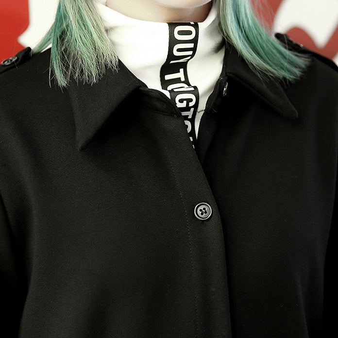 Black Coat Lapel Long Sleeve Long Coat