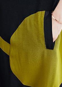 Black Cotton Tunic O Neck Patchwork Dress